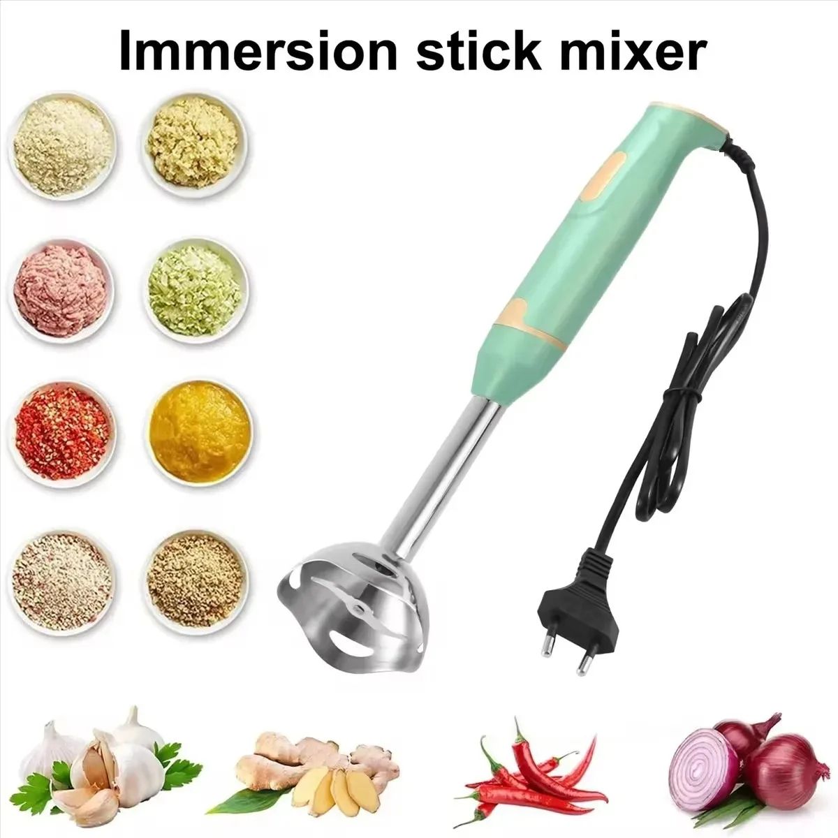 Immersion Stick Mixer Electric Handheld Blender – Portable Vegetable & Meat Grinder for Smoothies, Soups, and Purees