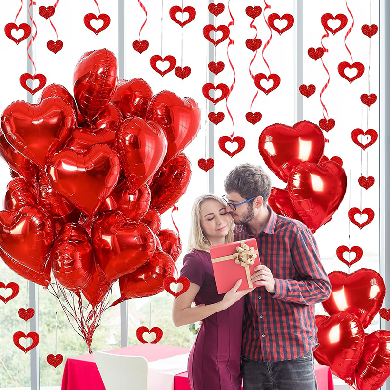 Love Heart Shape Foil Balloons for Wedding Decoration, Birthday Party, and Home Decor