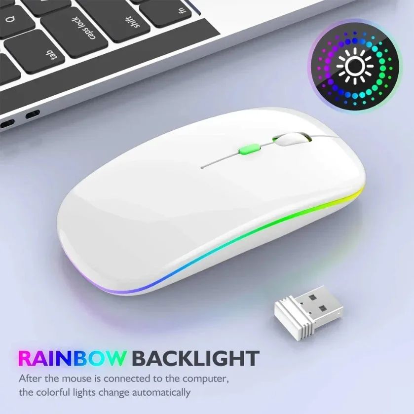 Rechargeable Dual Mode Silent Wireless Mouse with LED Backlight - Slim Wireless Mouse for PC & Laptop