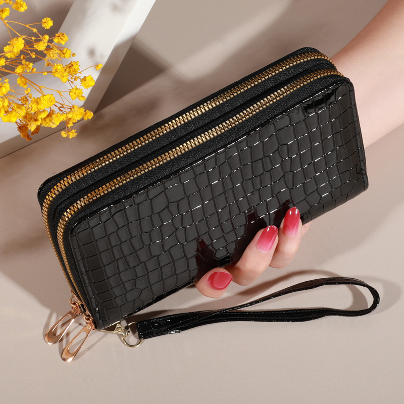 Chic Vintage Double Layer Clutch Wallet Retro Zipper Coin Purse & Wristlet Fashionable Womens Accessory with Secure