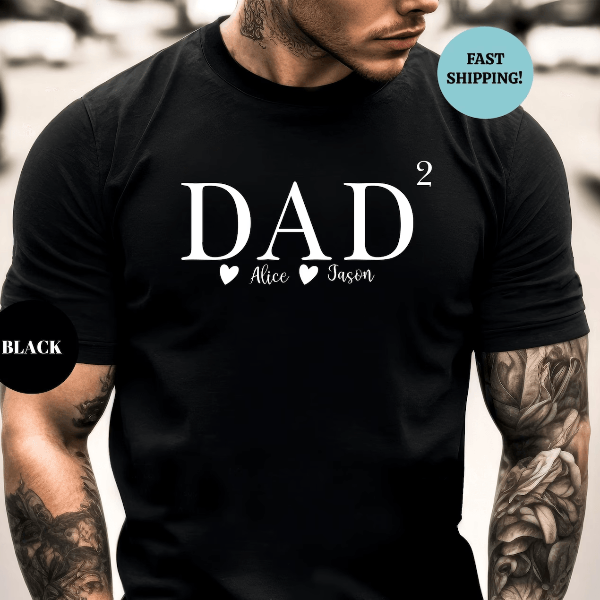 Dad of Two Shirt Personalized Fathers Day Gift Custom Dad Shirt with Kids Names