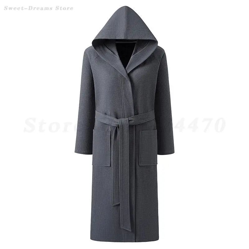 Couple Hooded Waffle Cotton Bathrobe Kimono Lounge Sleepwear Robe Set