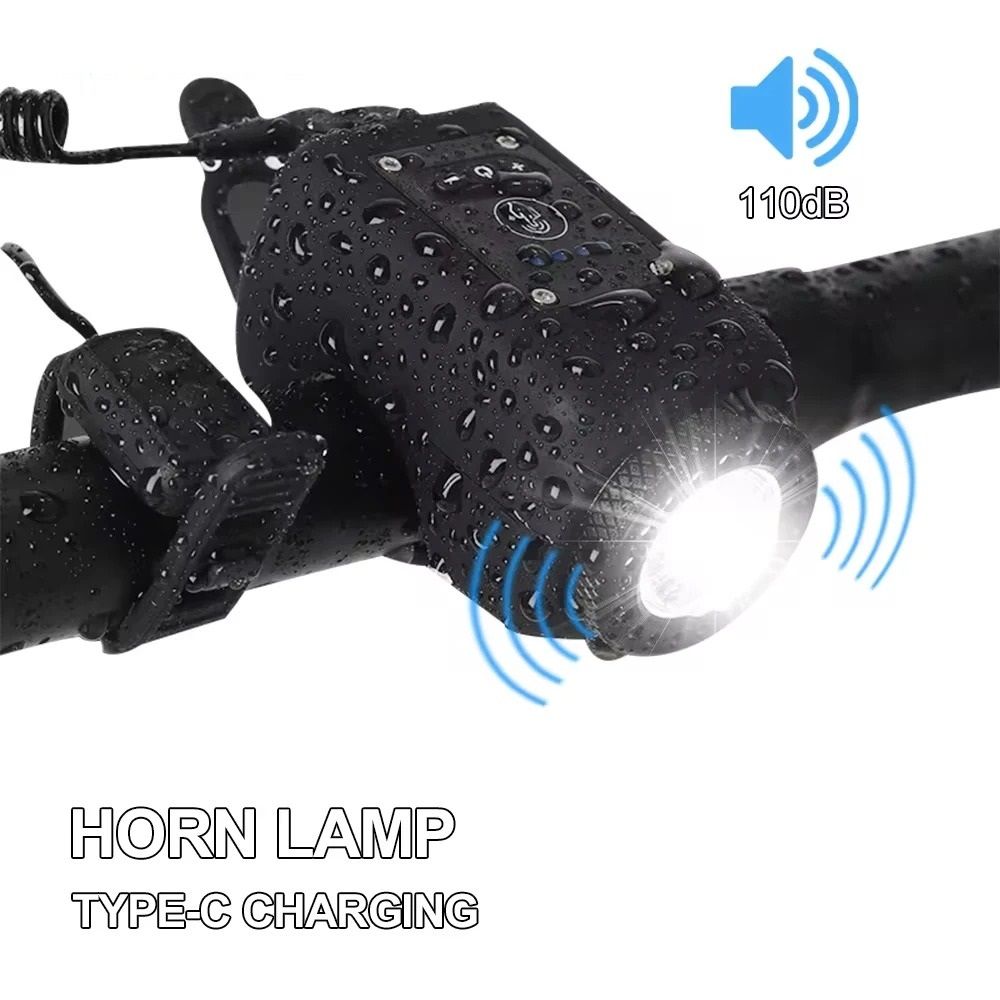USB Rechargeable Bike Horn Light Bicycle Front Light with Electric Bell
