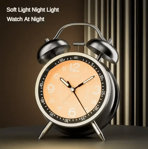 4.5 Inch Twin Bell Loud Metal Alarm Clock with 3D Dial and Backlight – Retro Battery Operated Desk Clock