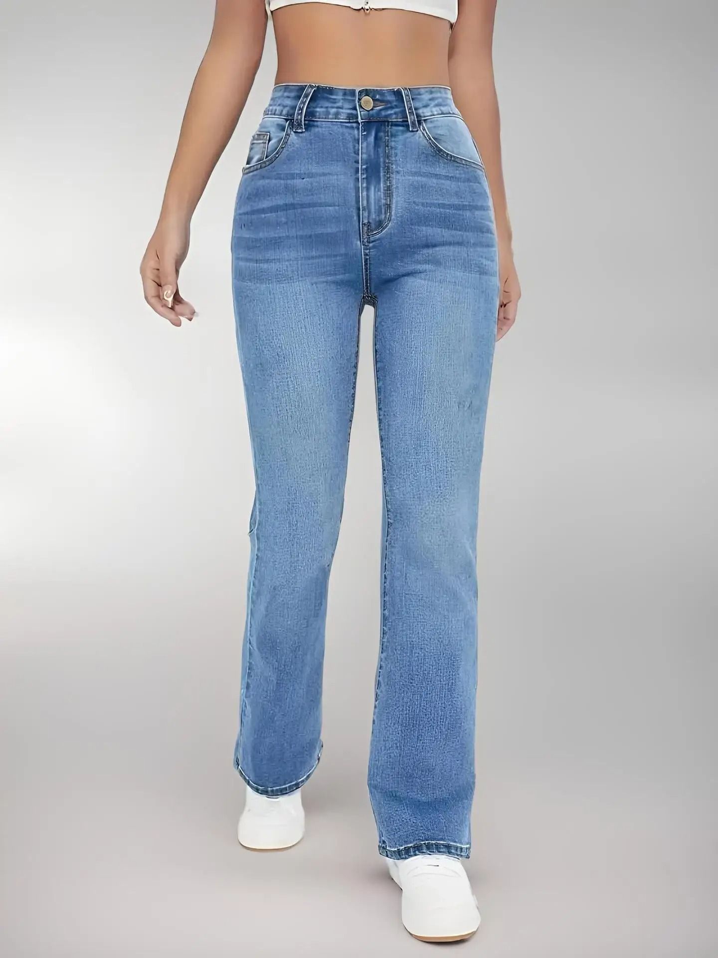 Womens High Waist Slim Fit Washed Denim Jeans