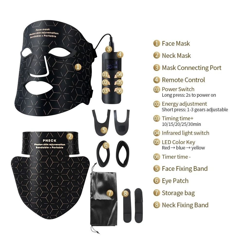 3D Silicone Face and Neck LED Phototherapy Mask