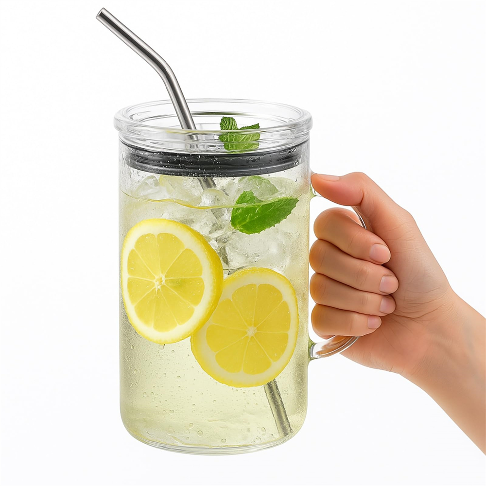 Reusable Glass Tumbler with Straw and Lid for Iced Coffee, Smoothies, Tea and Juice, Office Car Cup