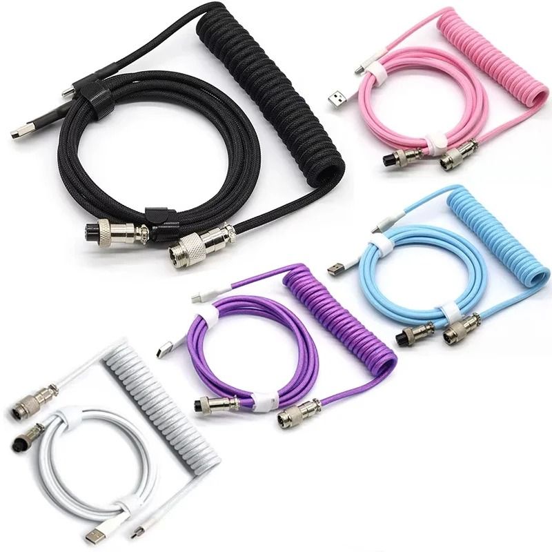 Professional Custom Coiled Mechanical Keyboard Cable with Aviator Aviation Connector