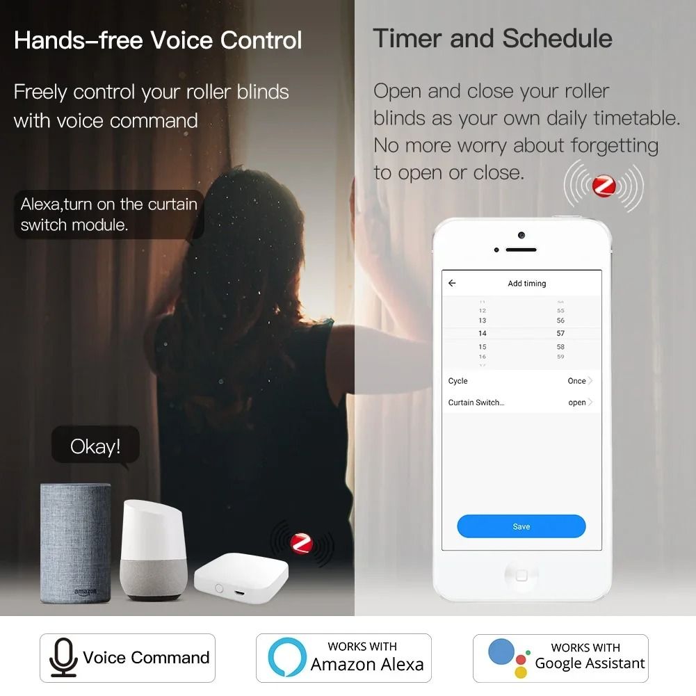 Smart Curtain Switch Module with ZigBee and RF Remote Control