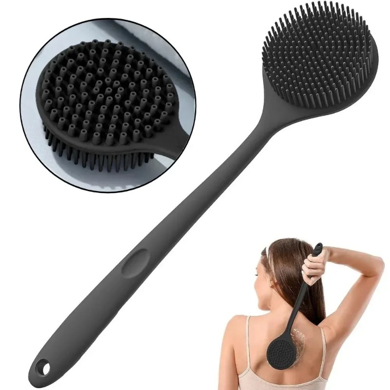 Silicone Back Scrubber Brush Long Handle Exfoliating Body Cleanser and Massager