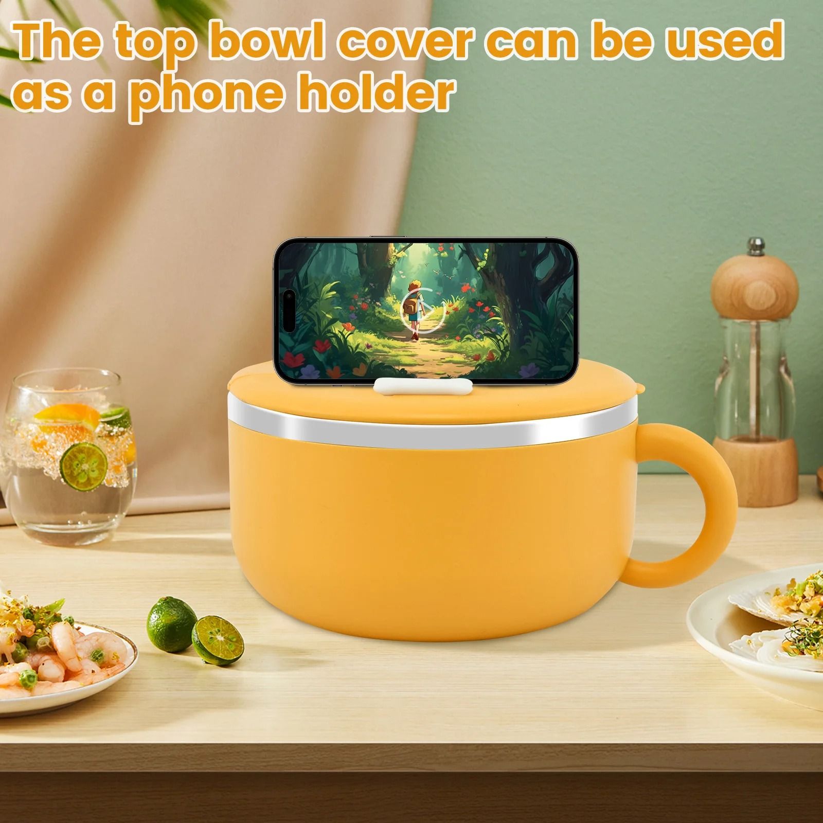 1200ml Insulated Stainless Steel Ramen Bowl with Lid