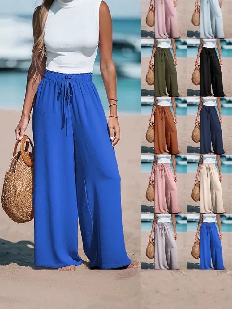 Womens Wide Leg Drawstring Casual Pants