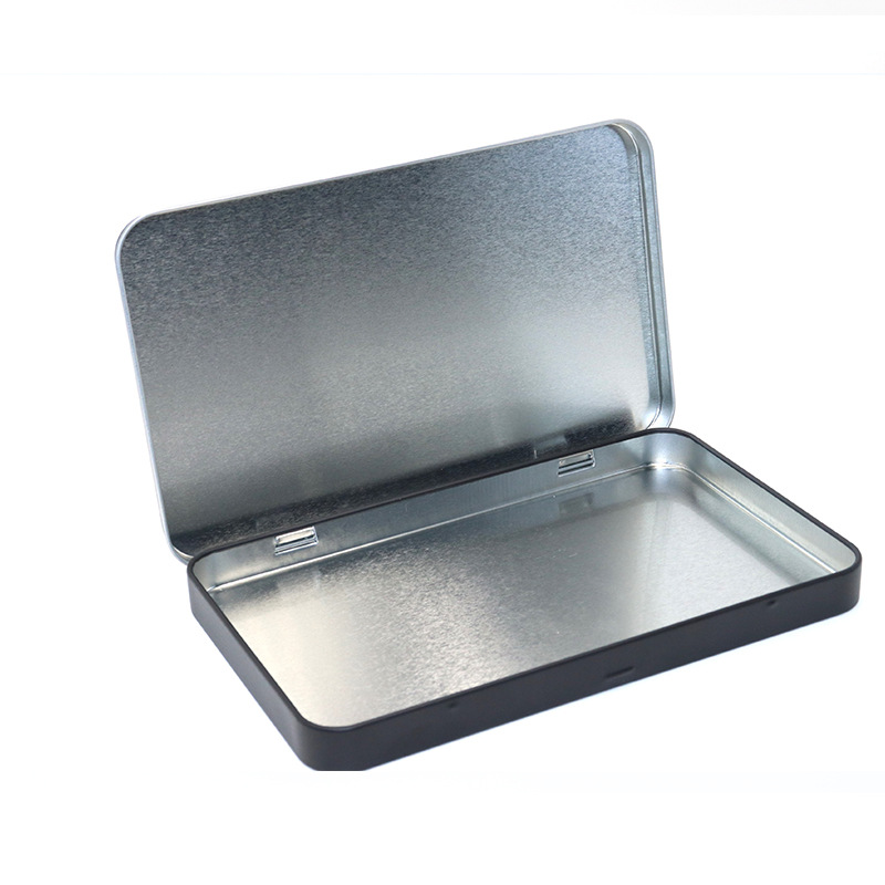 Rectangular Metal Cosmetic Storage Box with Hinged Lid Desk Brush & Accessory Organizer
