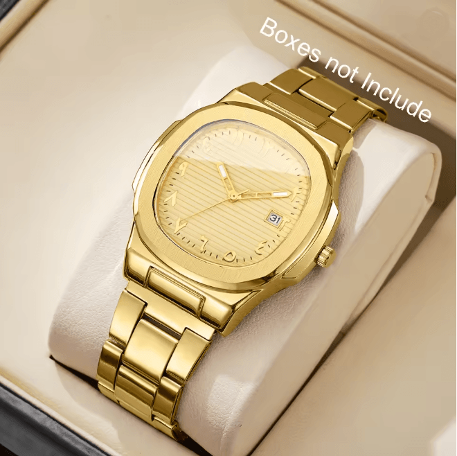 Luxury Square Dial Mens Quartz Watch Stainless Steel Business Style