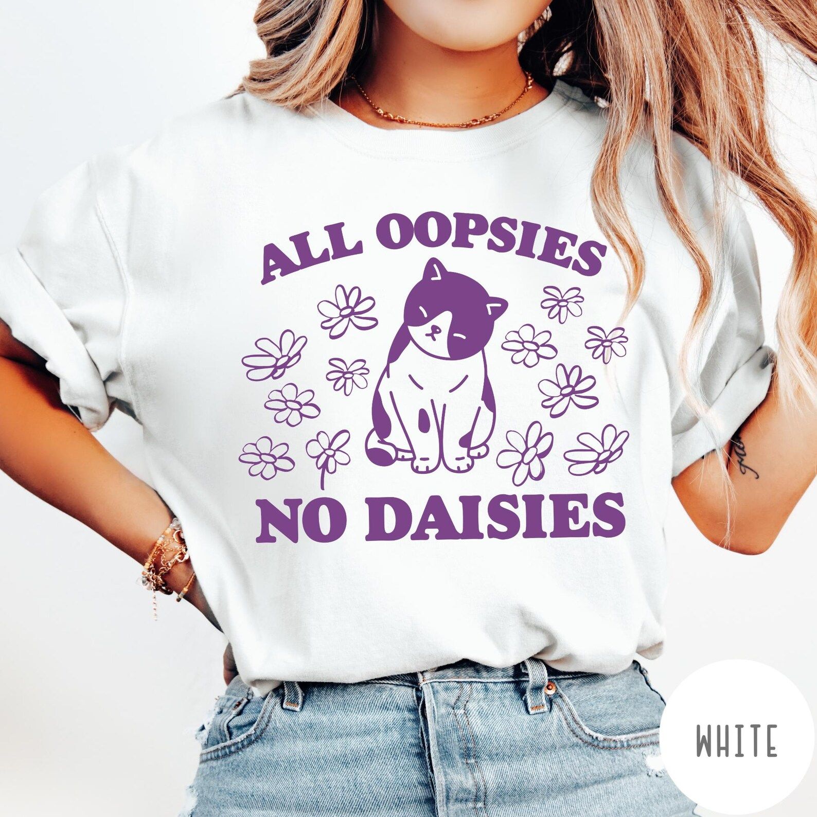 All Oopsies No Daisies Shirt, Funny Cat Shirt, Mental Health Tshirt, Cat Flower Shirt, Vintage Retro Graphic Tshirt