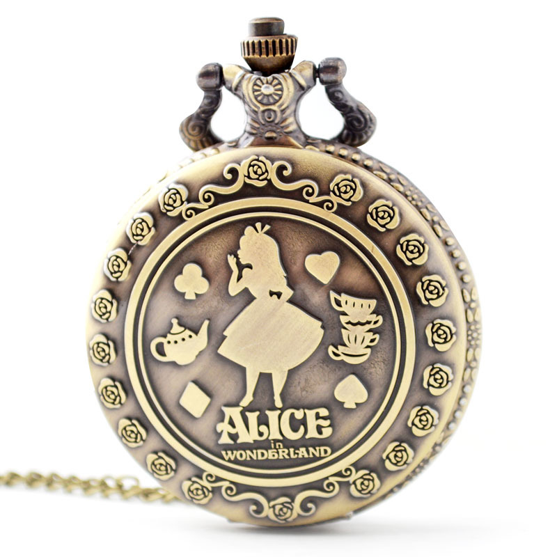Alice in Wonderland Pocket Watch Vintage Anime Retro Fob Gift Watch