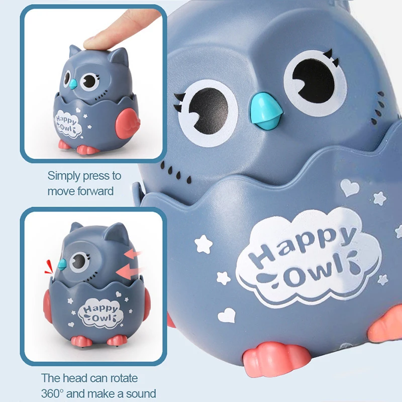 Interactive Kids Owl Shaped Press Mechanical Wind Up Sliding Toys for Boys and Girls Xmas Birthday Gift