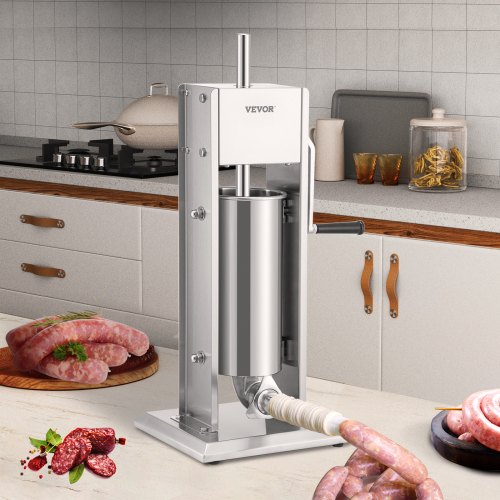Vertical Manual Sausage Stuffer, Stainless Steel Sausage Filling Machine with Tubes, Suction Base