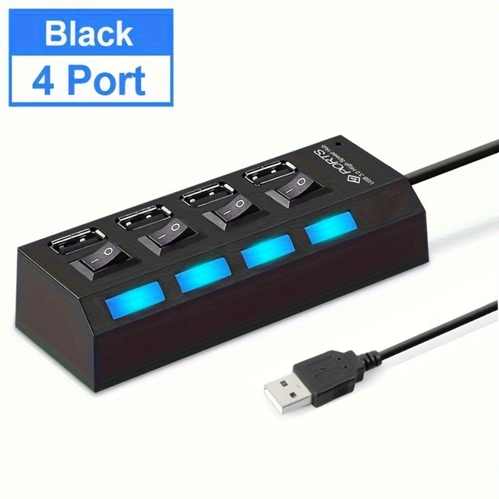 Power Adapter with ON/OFF Switch, USB Hub Splitter, Multiple Expander HUB for PC, Laptop, MacBook