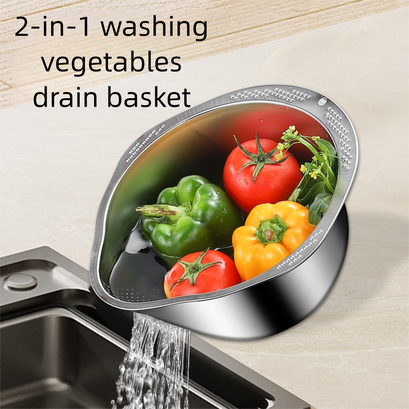 Rice Washing Bowl Stainless Steel Strainer Colander for Rice and Fruit Vegetable Cleaning