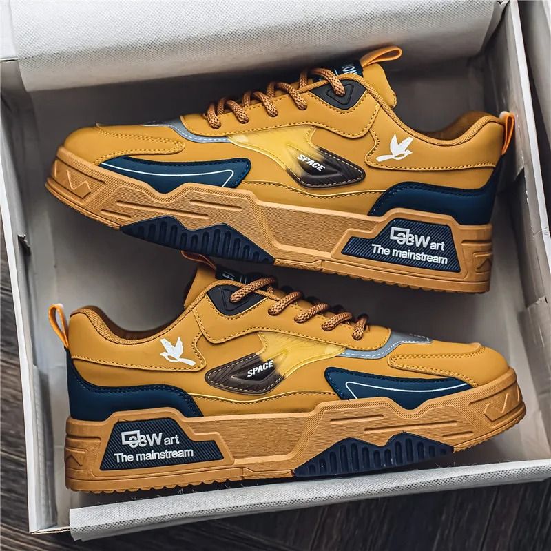 Men leather low top casual sports shoes running skateboard outdoor sneakers