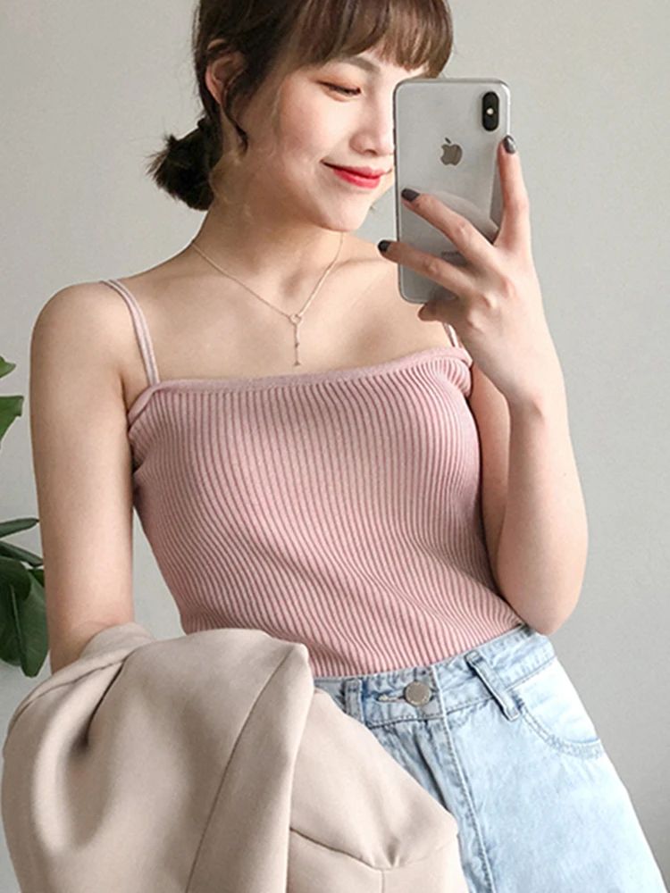 Women's Casual Halter Crop Top – Backless Slim Strap Summer Cami