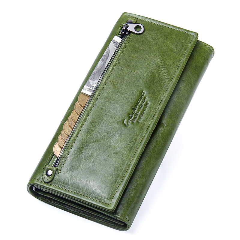 Genuine Leather Women Wallets by Contact's, Female Long Clutch Wallet, Large Capacity Phone Purse Photo Holder