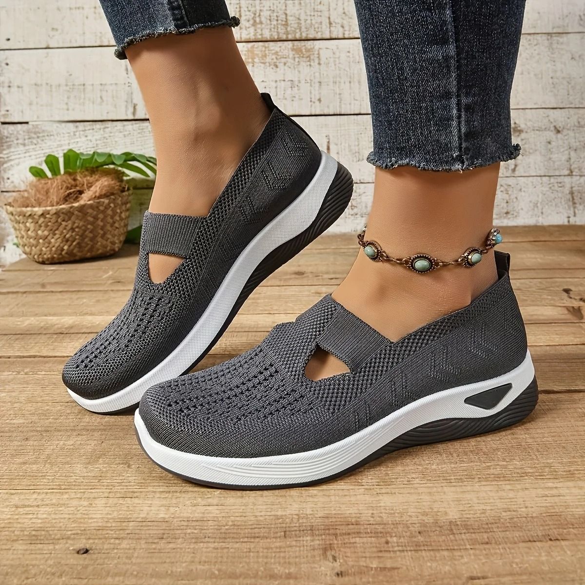 Womens Breathable Mesh Walking Shoes with Lightweight PVC Sole