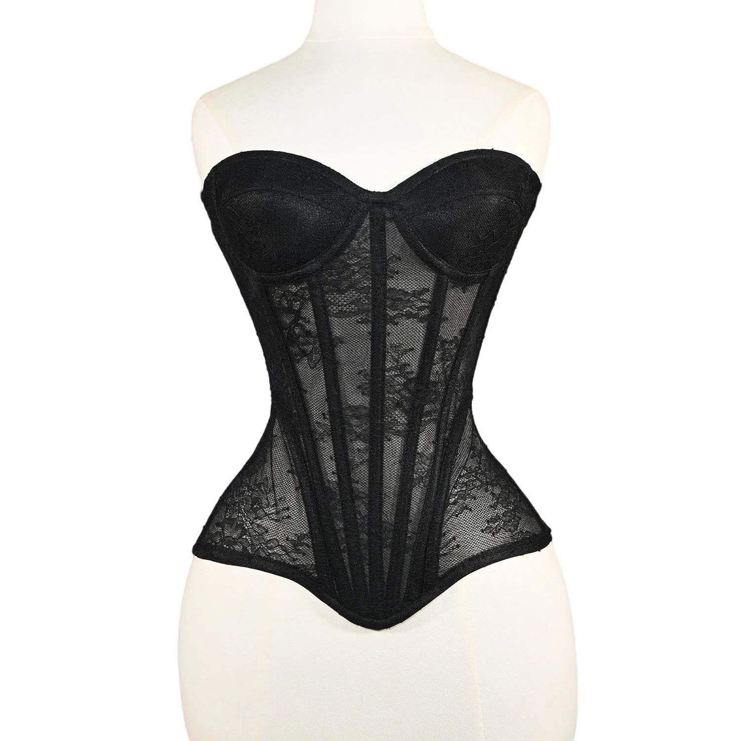 Floral Lace Overbust Corset Bustier – Strapless Steel Boned Lace-Up Bodice | Push-Up Corset Crop Top for Women