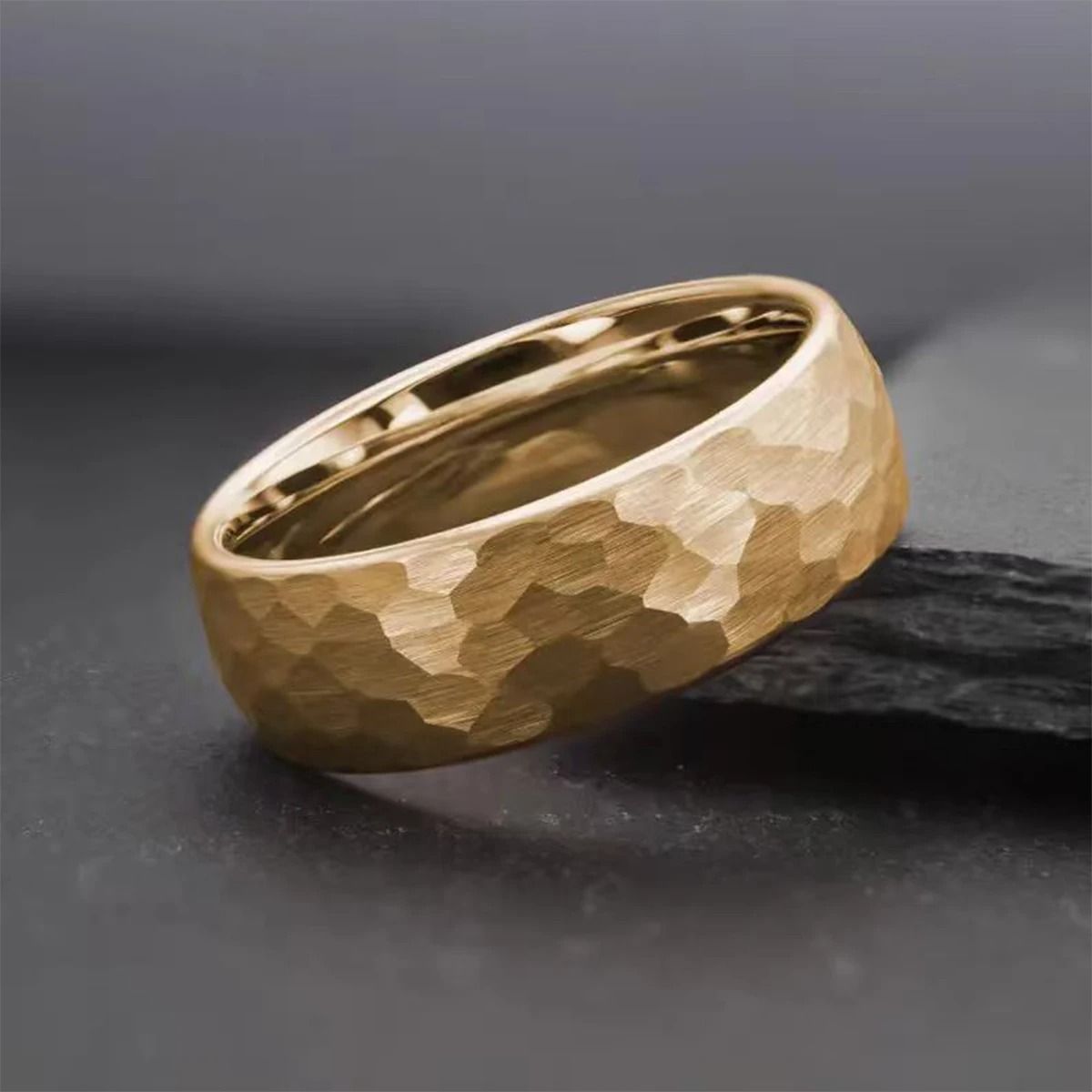 0.24in and 0.31in Gold Finish Hammered Tungsten Carbide Professional Ensemble