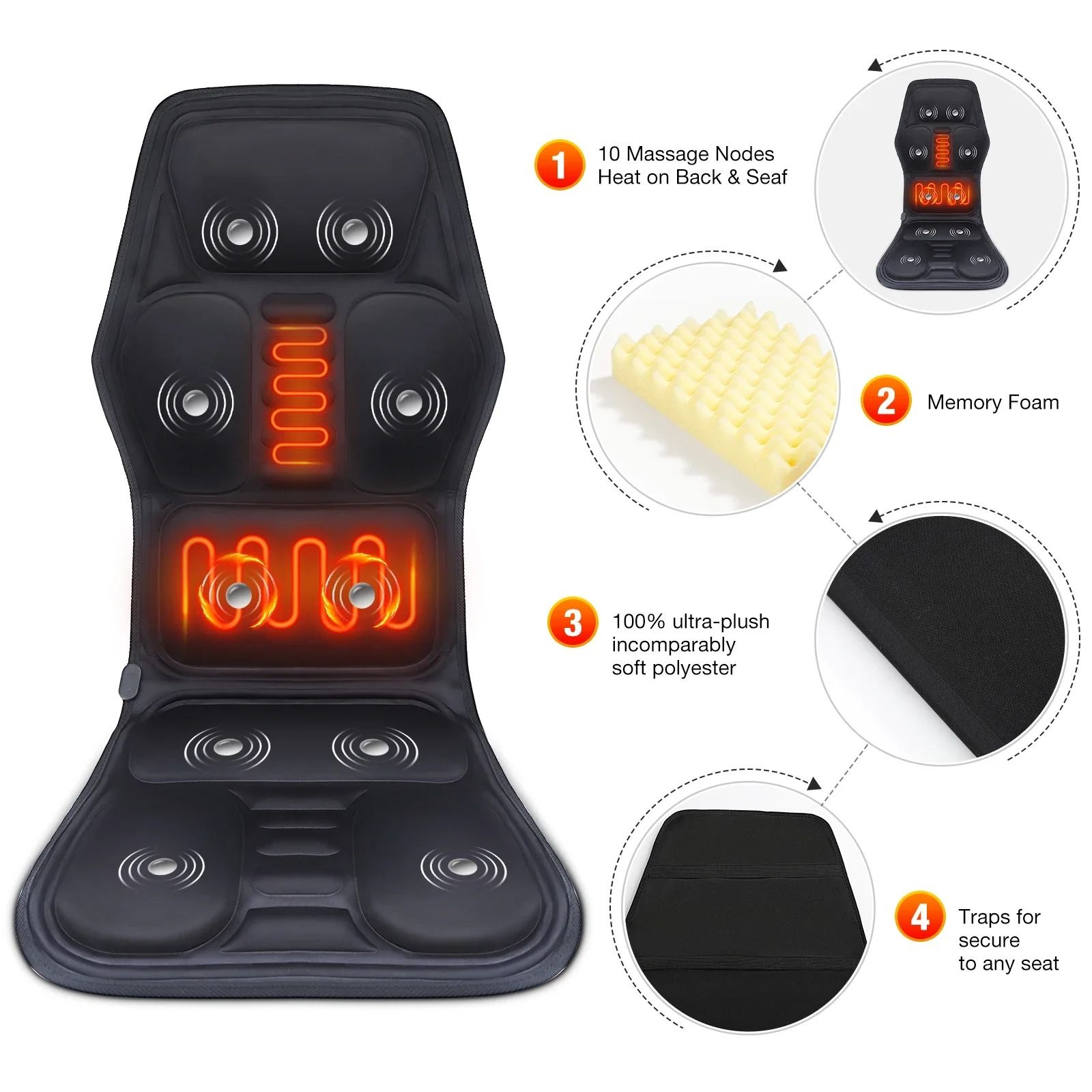 Electric Back Massager Cushion with Infrared Heating and Vibration