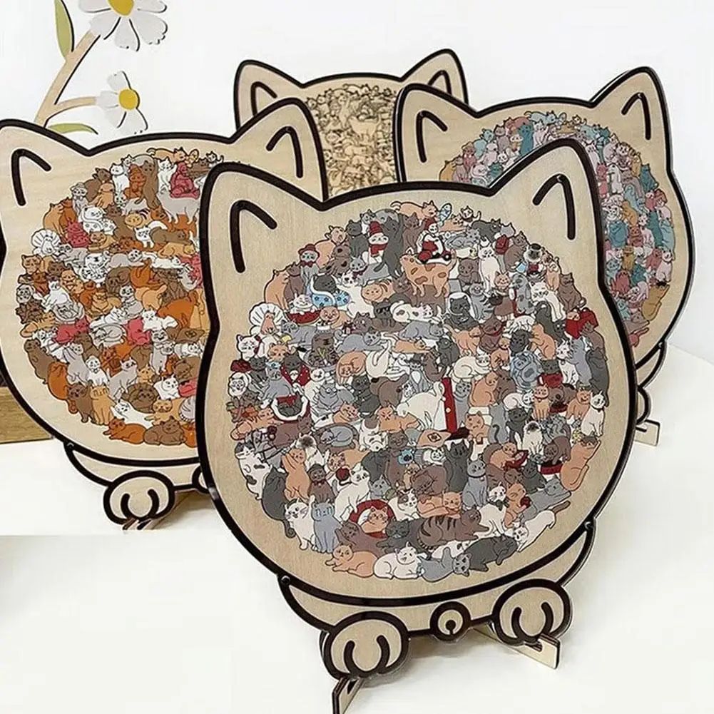 Cat Wooden Puzzle – Colorful Animal-Shaped Wooden Jigsaw Decor for Stress Relief & Gifting