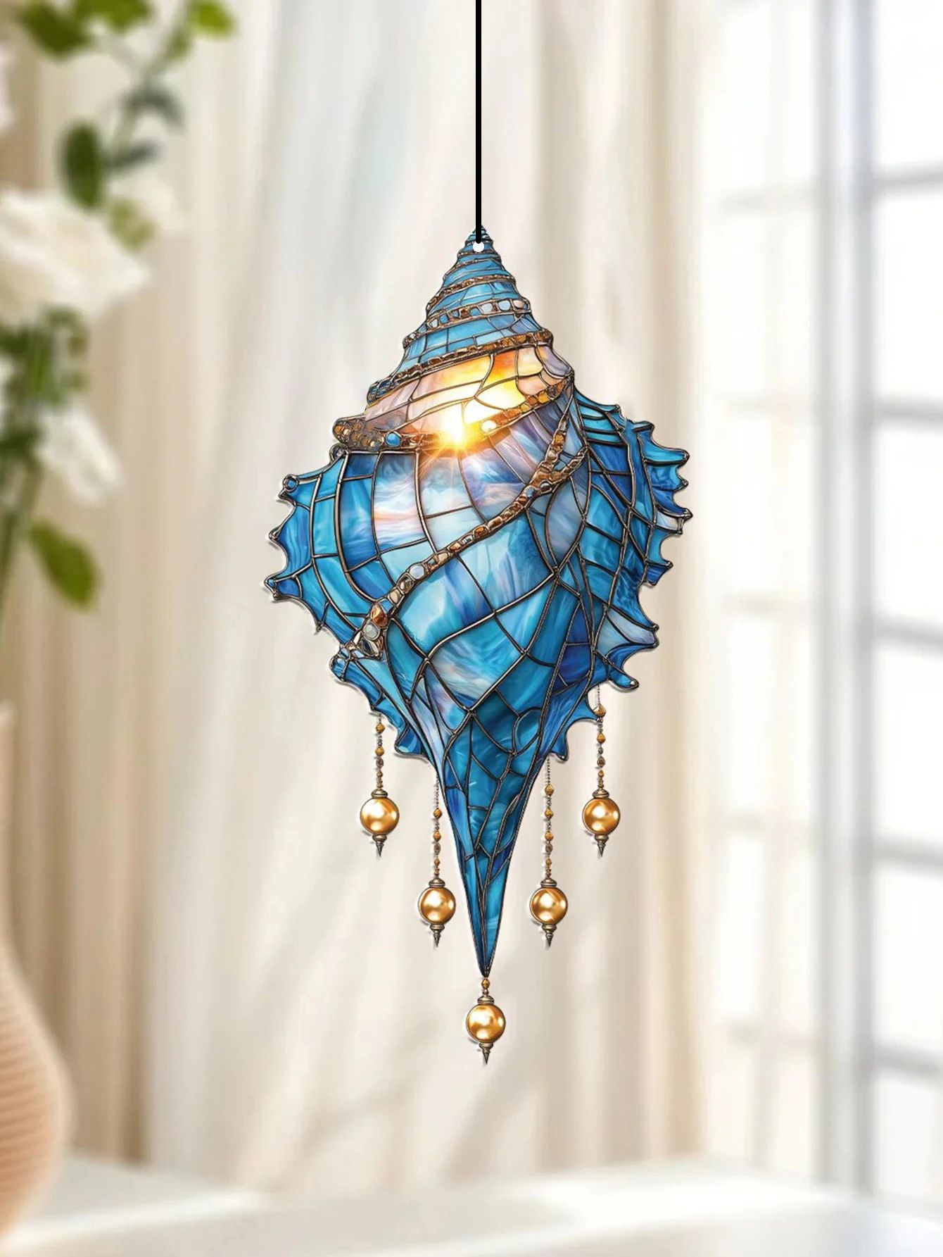 Blue Conch Shell Suncatcher Coastal Window Hanging Decor
