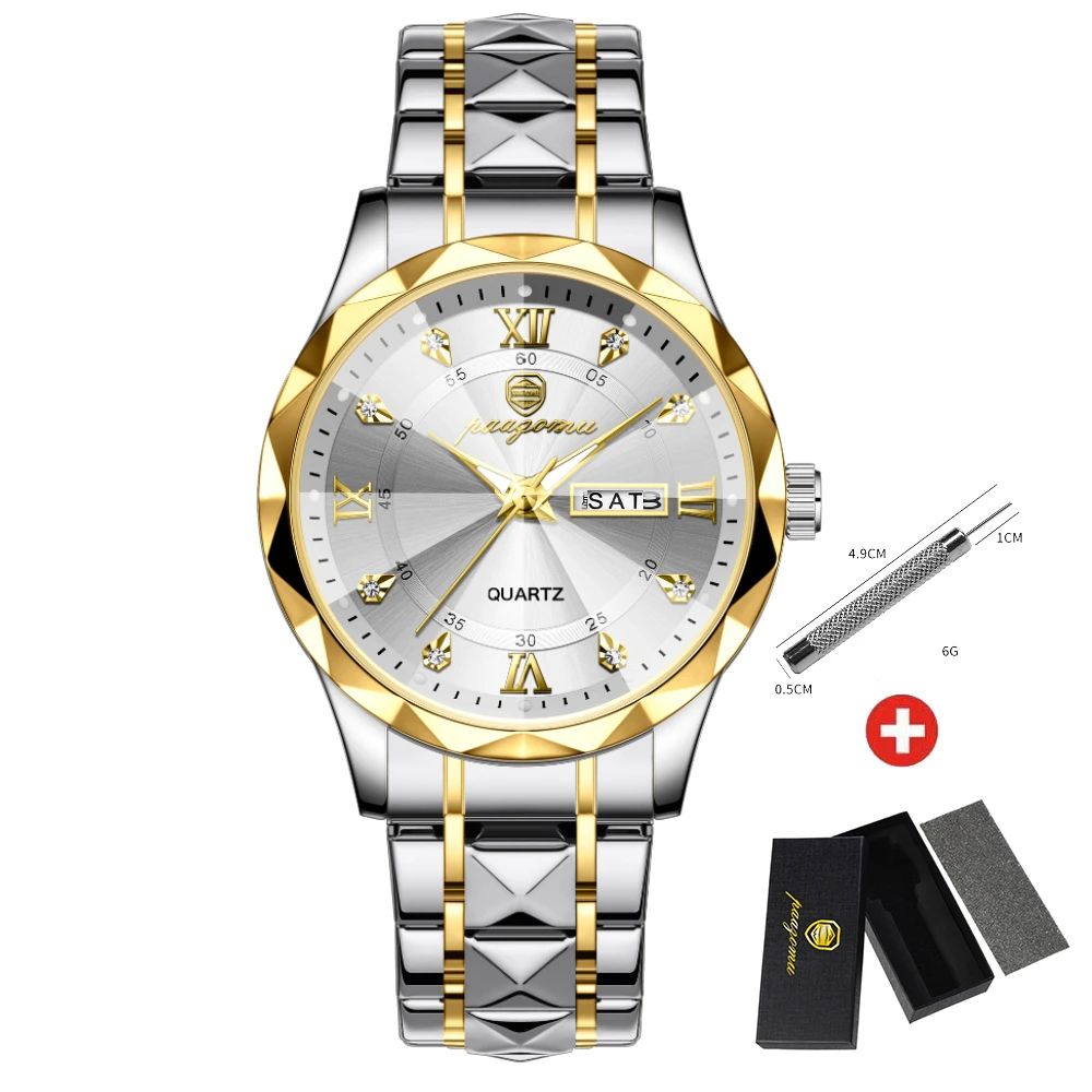 Luxury Men Watches, Top Brand Business Waterproof Quartz Wristwatch with Luminous Date & Week, Gift Box
