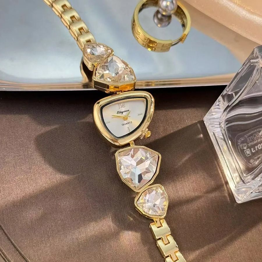 Lustrous Irregular Geometric Diamond Watch – High-Sense Light Luxury Timepiece with Artistic Big Diamond Accents