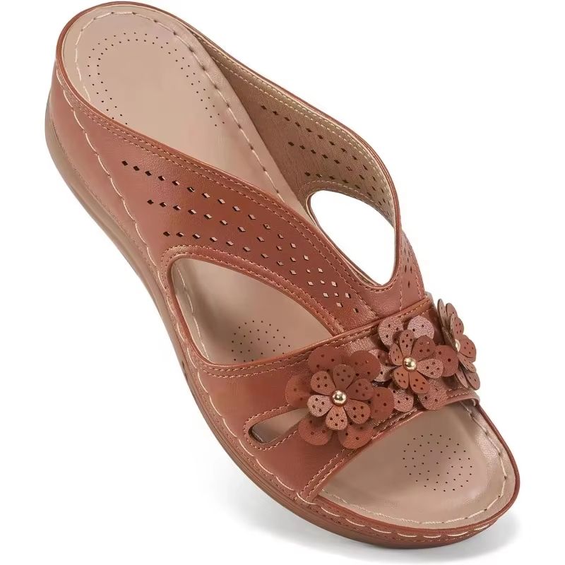 BloomStep Women's Wedge Sandals – Flower Hollow Casual Slippers with Non-Slip Sole