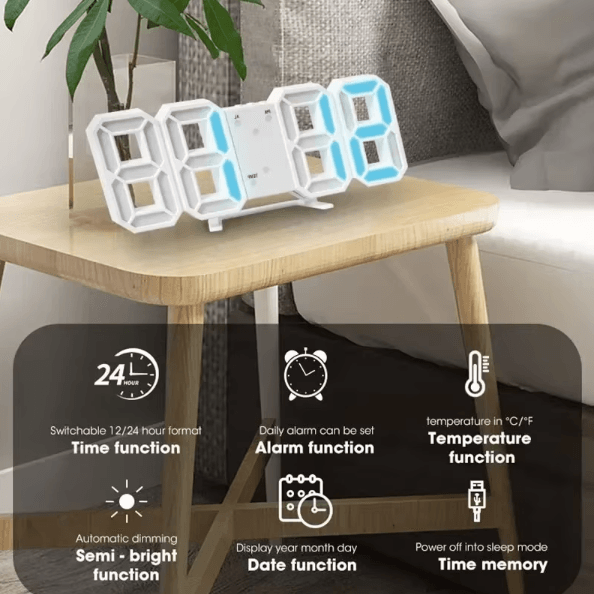 3D LED Digital Wall Clock Alarm Time Date Temperature Display Modern Desk and Wall Clock