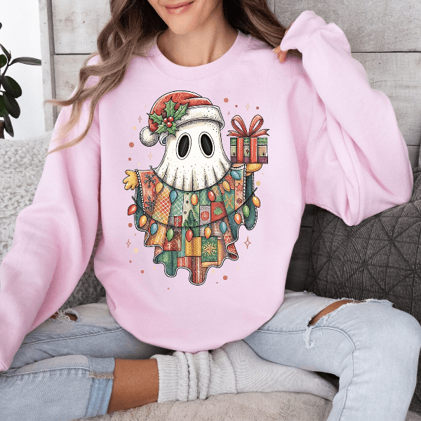 Christmas Ghost Sweatshirt | Funny Santa Hat Ghost Spooky Cute Holiday Crewneck