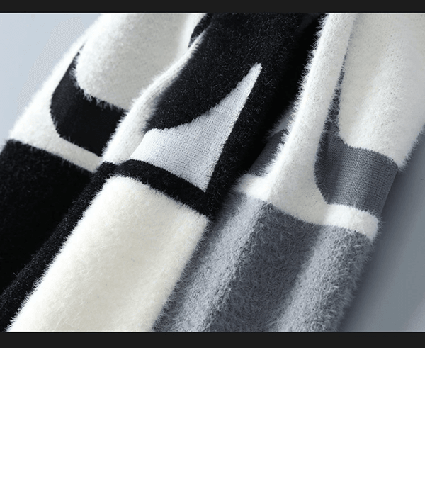Luxe Patchwork Cashmere Sweater Mens Thick Warm Pullover
