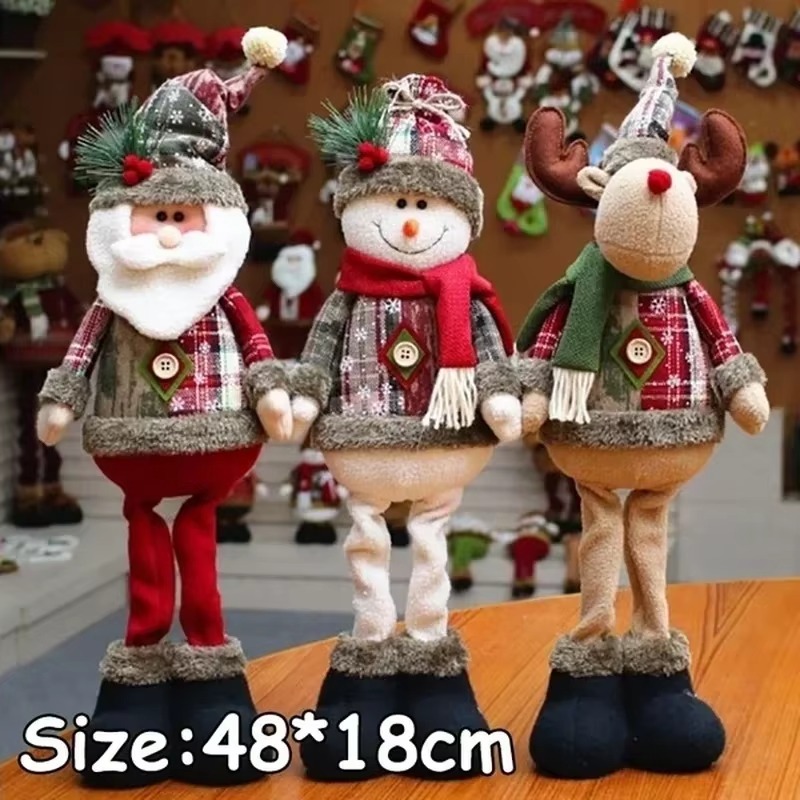 Retractable Snowman, Christmas Ornament, Reindeer Santa Plaid Standing Home Decor Doll, Kids Gift, New Year Decorations