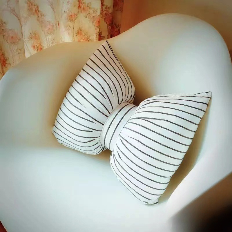 Office Lumbar Pillow, Stripe Bow Cushion Sofa Back Pillow, Photography Cushion
