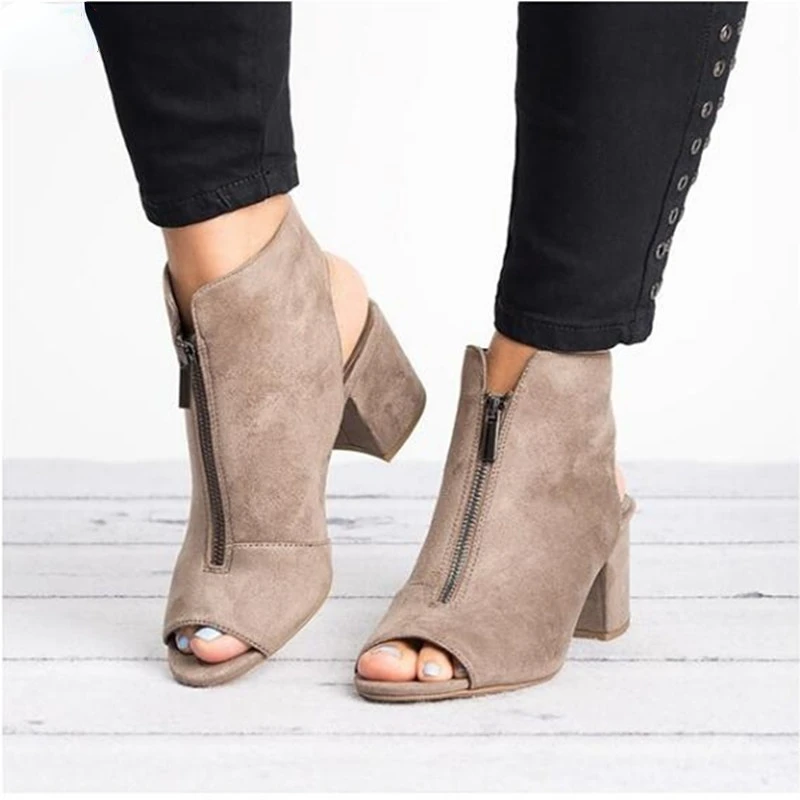Elegant Medium Heel Women's Shoes, Comfortable Plus Size Fish Mouth Chunky Heel Sandals