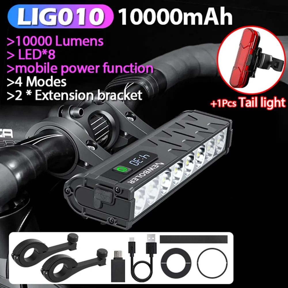 Rechargeable Bicycle Headlight 3000–10000 Lumens Waterproof Cycling Lamp with Power Bank Function