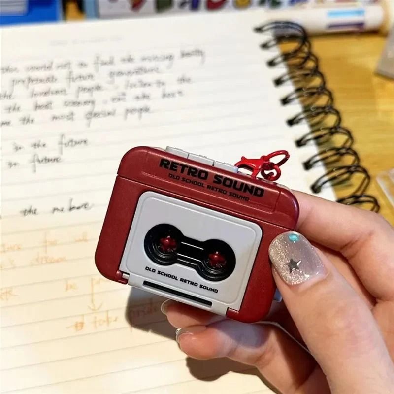 Retro Cassette Recorder Mini Music Box Keychain and Decompression Bag Pendant