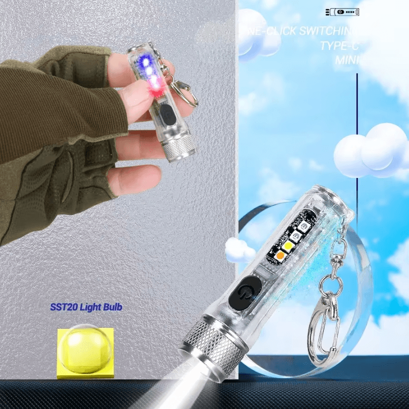 Mini LED Rechargeable Keychain Flashlight with Magnetic Base and Long Range Beam
