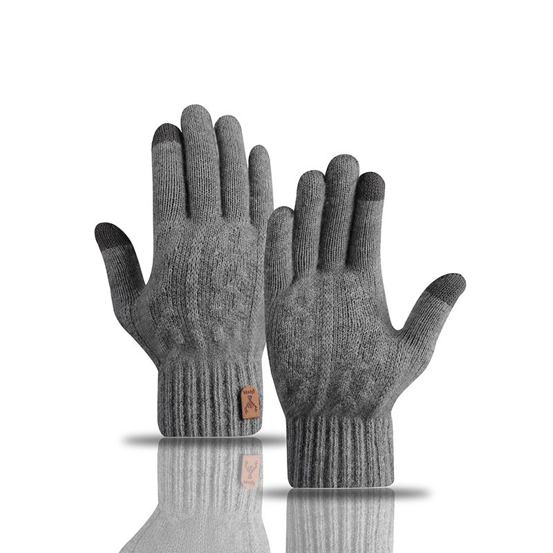 Mens Touchscreen Winter Gloves – Thickened Wool Knitted Cold-Proof Plus Velvet Gloves
