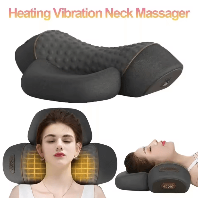 Electric Cervical Massage Pillow – Hot Compress and Vibration Neck Traction Relaxation Pillow with Spine Support