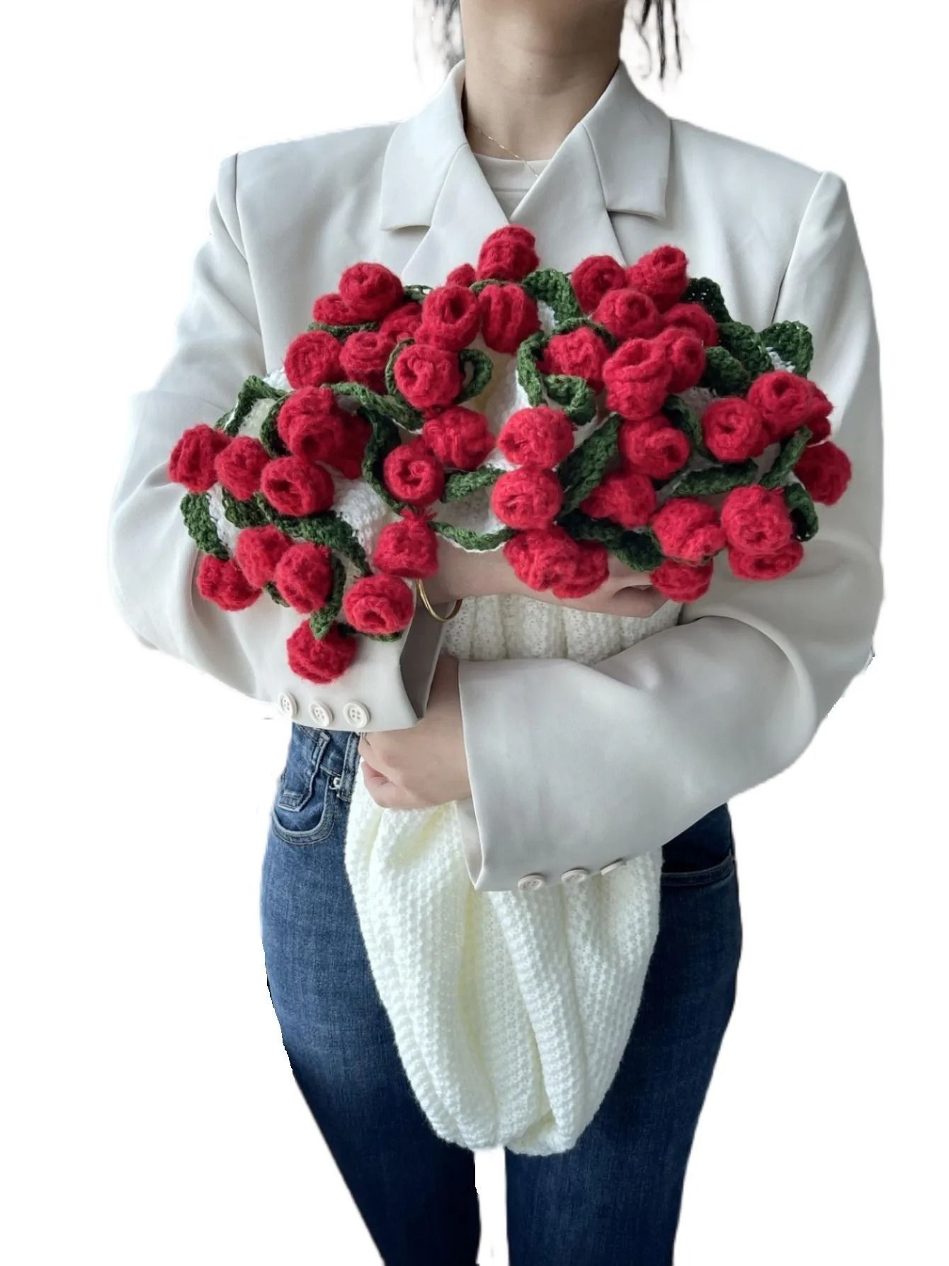Rose Bouquet Crochet Blanket Handmade Soft Acrylic Throw