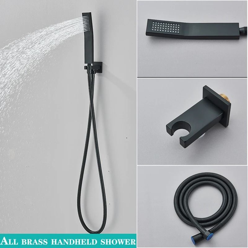 Matte Black rainfall shower set Wall Mounted bathroom shower faucet with LED Shower Head Mixer Tap