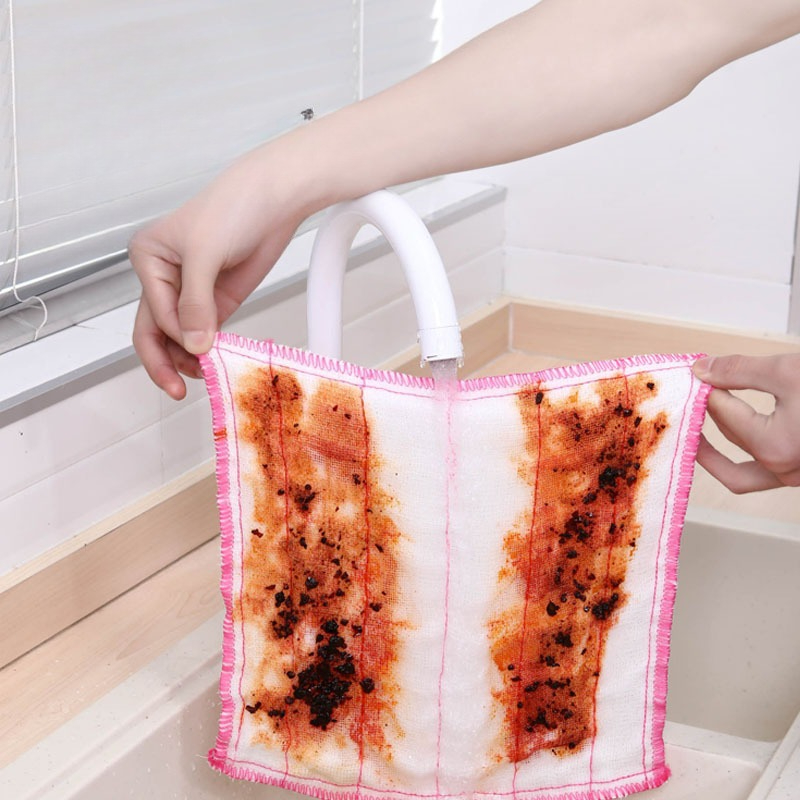 Reusable Wood Microfiber Encrypted Dish Cloth, Layers of Cotton Plant Fiber, Degreasing Easy Cleaning Cloth